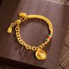 Nuevo Pulsera Estilo Chino Vietnamita Oro Arena Amarillo Dios de la Riqueza Cadena de Doble Capa Estilo Nacional Retro Color Duradero Joyería de Mano Sin Color Accesorios Yiwu