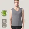 Camiseta térmica sem costura masculina transfronteiriça com fleece adicionado, espessada para outono e inverno, roupa íntima sem mangas resistente ao frio, camiseta de camada base para homens