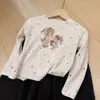 AM Otoño 26 ~ Camiseta de Manga Larga Redonda con Lunares de Dibujos Animados para Niñas Estilo Coreano Camisa Base Top