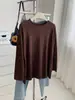 Camiseta oversized de algodão com toque de linho, gola redonda, borda enrolada, estilo coreano minimalista, para mulheres, outono inicial de 2026, caimento solto, modeladora, peça base versátil