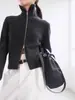 Novedad Otoño e Invierno 2025 Tejido 100% Lana Pura Cárdigan de Punto para Mujer con Cremallera Doble Cremallera Versátil Elegante Chaqueta Estilo Corto