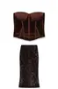 Top Tubo de Veludo Estilo Europeu e Americano + Saia Justa Decorada com Lantejoulas Conjunto de Duas Peças da Moda Feminina