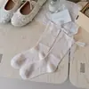 Calcetines Apilados Estilo Ballet Estilo Miu, Versión Delgada de Verano con Moño en el Talón, Estilo JK de Moda para Niñas, Calcetines de Media Pantorrilla Adelgazantes y Ligeramente Transparentes