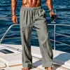 Calça de Sarja e Linho Nova Europeia e Americana Transfronteiriça Masculina Primavera e Outono Amazon Solta Reta Cor Lisa Perna Larga Casual