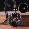 Obsidiana Esmerilada Natural Doble Pixiu Hebilla de Seguridad Círculo Redondo Colgante Encanto para Hombres y Mujeres Cristal al por Mayor
