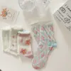 Calcetines de Verano para Mujer Cass Flor de Tulipan Calcetines de Malla Transpirables Frescos de Longitud Media Algodón Estilo Japonés ins Moda