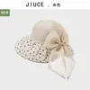 Chapéu de Organza de Verão para Mãe com Estilo Elegante para Passeios, Proteção Solar, Laço de Bolinhas em Formato de Coração e Chapéu de Pescador