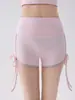 Shorts de Yoga com Cordão Cintura Alta Levanta Bumbum Ajustável Anti-Exposição Respirável Emagrecimento Pilates Shorts de Treino Mulher