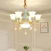 Lámpara de Sala de Estar Araña de Estilo Europeo Cristal Atmosférico Cerámica Simple Moderna Lámpara de Restaurante Led Lámparas de Dormitorio para Nuevo Hogar