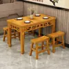 Mesa e Cadeiras para Lanchonete em Madeira Maciça Restaurante Loja de Macarrão Mesa Retangular para Fast Food Cantina Comercial Mesa para Churrasco Carbonizado Hot Pot