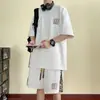 Traje de Urso Tendência Nacional para Homens, Shorts Casuais de Manga Curta para Jovens no Verão, Conjunto Esportivo Casual Fresco e Bonito, Estilo Moderno Masculino