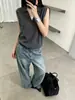 Top de punto sin mangas estilo coreano con cuello, efecto dos piezas, bloques de color, para mujer, nueva colección de otoño, tacto de alta gama, top tipo camiseta holgado y favorecedor