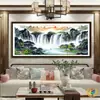 Pintura de Paisaje para Sala de Estar Punto de Cruz Amanecer Versión de Riqueza Oficina Promotor de Riqueza Flujo de Riqueza Montaña y Agua Bordado