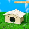 Nido de Hámster de Madera Ardilla Hámster Juguetes Suministros Paisajismo Jaula de Hámster Casa de Madera Maciza Rueda para Correr Villa Casa para Hámster Dorado
