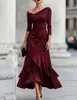 Vestido elegante de corte justo com mangas compridas, decote em V ombro a ombro franzido e babados, estilo europeu e americano, novidade outono 2026, comércio exterior, para mulheres