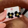 Pendientes de botón con lazo festivo de terciopelo rojo para mujer, pendientes elegantes y dulces con forma de flor y borla larga, pendientes de otoño e invierno