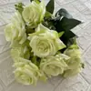 Tecido Escovado 12 Cabeças Seda Dourada Rosa Decoração de Casa Enfeites Flores Artificiais Display de Mesa de Hotel Buquê de Rosas Artificiais