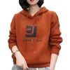 Moletom Grosso com Capuz Forrado de Lã para Mulheres, Moda Outono e Inverno Novo Estilo Coreano, Caimento Solto, Emagrecedor, Cobre a Barriga, Peça Superior Grossa, Tendência