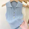 Colete de Tricô sem Mangas Gola Polo de Cintura Alta Estilo Chanel para Mulheres, Estilo de Rua de Verão, Slim Fit, Sexy, Top que Realça o Busto