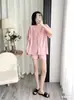 Pijama Nuevo de Seda Helada de Verano 2026 para Mujer Primavera Verano Otoño Delgado Sexy Manga Corta Pantalones Cortos Estilo Coreano Cárdigan Ropa de Casa