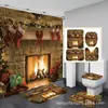 Cortina de chuveiro com estampa digital 3D, à prova d'água e resistente a mofo, conjunto de cortinas de banheiro com tema de Natal, tecido impermeável espessado para o banheiro