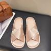Nuevas Zapatillas de Casa de Moda de Verano para Mujer Hogar Nuevo Estilo Chino Bordado Estilo Chino Satén Planas Antideslizantes Silenciosas Sandalias