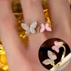 Anillo Abierto de Mariposa Asimétrico de Moda Zirconia de Lujo Incrustada Esmalte Diseño de Lote Pequeño Sentido del Diseño Anillo Ajustable para el Dedo Índice