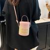 Bolso de Mujer Transfronterizo 2025 Nuevo Estilo Bandolera de Hombro Único Cilíndrico Tejido Estilo Occidental Monedero Bolso de la Fortuna Bolso para Teléfono Móvil