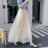 Falda de Encaje para Mujer Primavera y Verano 2025 Nuevo Estilo Elegante Larga de Gran Vuelo Falda Paraguas Falda de Malla Bordada Falda Larga de Corte A