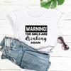 Aviso As Meninas Estão Bebendo de Novo Estampa de Carta Camiseta de Comércio Exterior Europeu e Americano