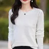Novo suéter de cor sólida com gola redonda para outono e inverno para mulheres, solto, simples, versátil, malha básica, macio, elástico e quente