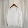 Jaqueta Cardigan de Tricô Suave e Delicada com Renda Cor Azul Leite para Mulheres Primavera e Outono Estilo Nicho Engrossado