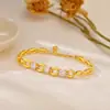 Pulseira Quadrada de Ouro com Areia de Personalidade Vintage com Três Pedras Pulseira de Desenho Artesanato de Desenho Pulseira Palavra 0 Ajustável Joia de Mão Feminina