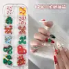 Caixa com 12 Compartimentos de Decorações Mistas para Unhas, Strass de Liga Metálica, Flocos de Neve, Decorações de Unhas de Papai Noel em Dourado e Prata