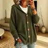Sudadera con capucha de punto de botones europea y americana Chaqueta Otoño e Invierno Nuevo Estilo Transfronteriza Color Sólido Casual Chaqueta Suéter Mujer