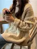 Suéter Grossinho Estilo Coreano Preguiçoso para Mulheres Novo Outono e Inverno Retrô Estilo Hong Kong Grosso de Cânhamo Gola Alta Meia Malha Tricô Solto