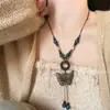Nova Colar Pingente Estrela do Mar Concha Estilo Étnico Retrô Chinês para Mulheres, Acessório de Pescoço Corrente Longa Boêmia para Suéter