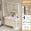Gabinete de baño de aluminio con espacio de almacenamiento lateral, adecuado para baños pequeños, con lavabo cerámico integrado y mueble tocador