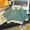 Otoño Nuevo Polo de Manga Larga para Niños y Niñas Tops Medianos y Pequeños Moda Cuello Abatible Camisa Base a Rayas Ropa para Niños al Por Mayor