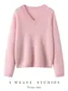 Suéter de punto básico de cuello en V 100% cachemira para mujer, otoño e invierno, estilo holgado y relajado, suave y cómodo, color liso