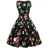 C17 Série de Natal Transfronteiriça Explosões Estilo Retrô Hepburn 50S60S Cintura Tamanho Grande Vestido Estampado Feminino