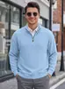 Suéter masculino de malha jacquard texturizada, marca independente transfronteiriça, com meio zíper, gola alta, manga longa, estilo americano, moletom casual plus size