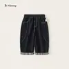 Roupas Infantis Bangxuan Calças Infantis Primavera e Outono Novo Jeans Xadrez com Barra Calças Jeans Longas Infantis Retro Costura Visível