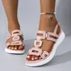 Novedad Estilo Comercio Exterior Talla Grande Doble Hueco Sandalias Planas para Mujer, Transfronterizas Retro Casual Ligeras Sandalias de Playa para Mujer