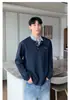 Moletom Colorido com Gola Polo e Mangas Longas Estilo Hong Kong Tendência 2025 para Homens Moletom Casual Retro Americano Solto com Meio Zíper para Homens