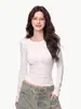 Camiseta de manga larga ajustada para mujer con cuello Henry de lyocell y botones para otoño e invierno, adecuada como prenda interior