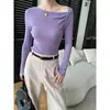Sisann Otoño Nuevo Llegado Mezcla de Lana Estilo Francés Hombros Descubiertos Ajustado Suéter de Punto SN9301