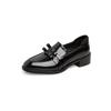 Hermosa chica de dibujos animados ~ Zapatos mocasines de piel de cordero con combinación de colores de lazo 2025 primavera tacón grueso puntera redonda zapatos de cuero mujer