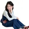 Conjunto Informal de Denim Tendencia Estilo Coreano para Niñas Primavera y Otoño 2026 Modelo Nuevo Pantalones Rectos Sueltos Conjunto de Tres Piezas para Primavera