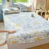 Lençol de baixo de algodão puro com estampa floral fresca peça única protetor de colchão escovado conjunto de três peças antiderrapante sem deslocamento roupa de cama